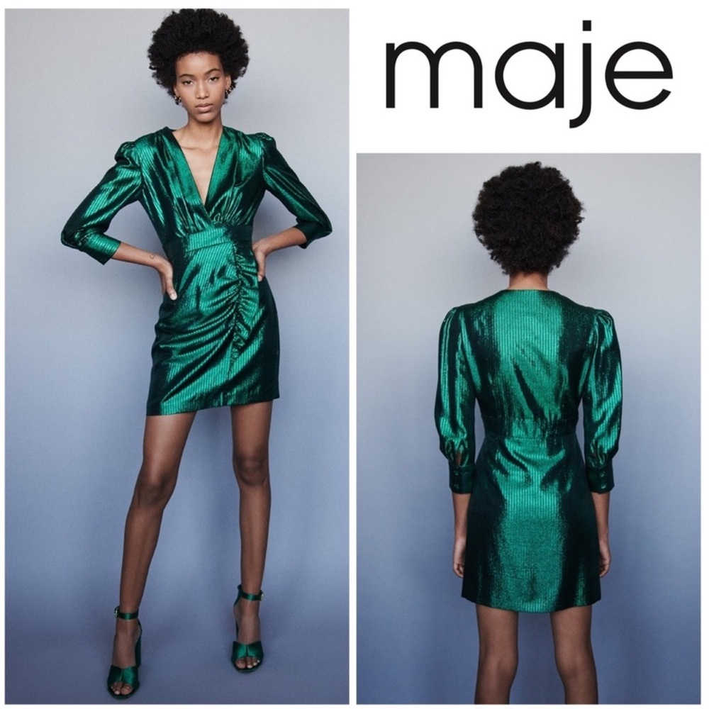 Maje Green Metallic Dress